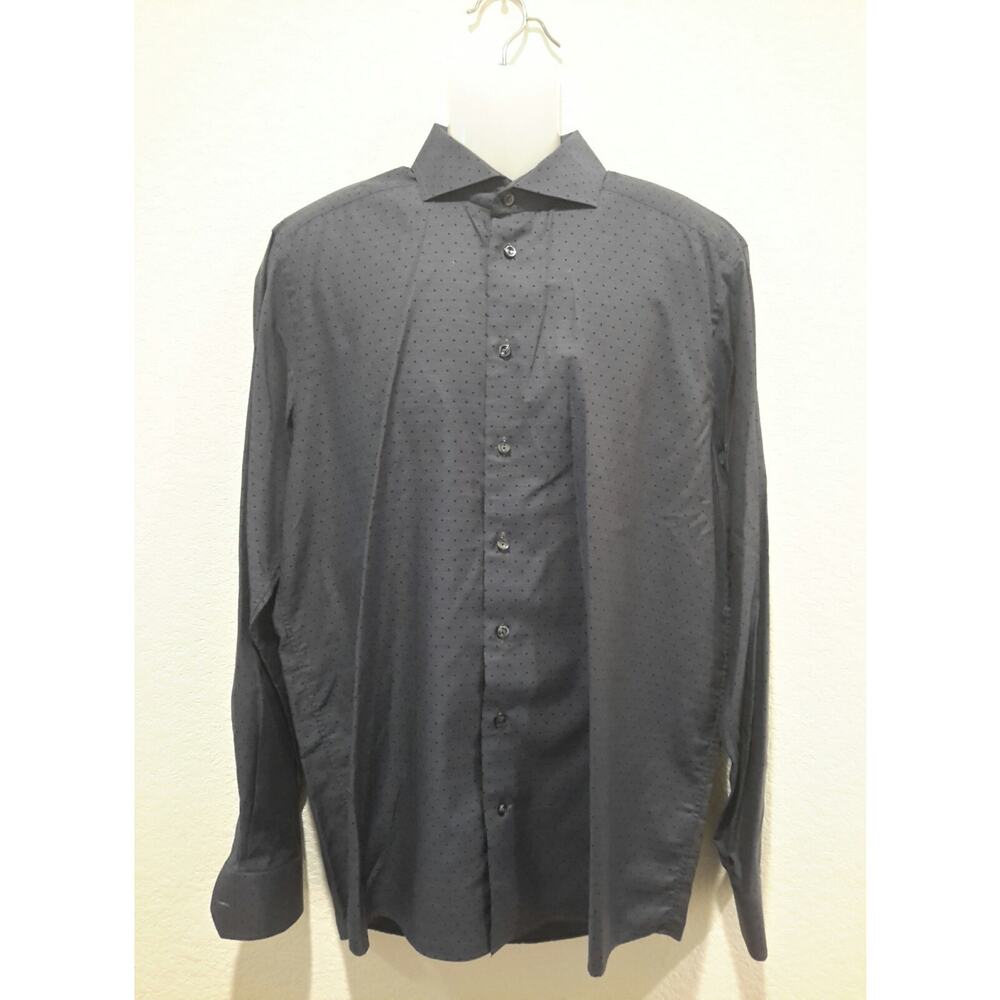 Eton Mens button front Long sleeve shirt cotton blue black‎ dot XL 44 17.5 EUC